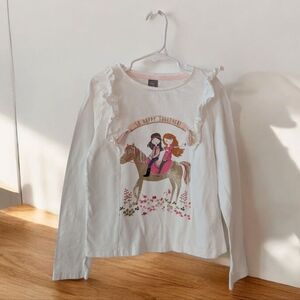 Little Kids Girls White Long Sleeve Shirt with Horse Print Size 7-8